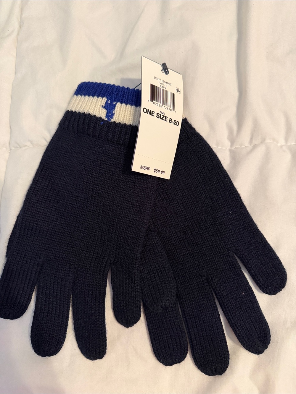 Polo by Ralph Lauren Navy Mittens with Blue & White Cuff